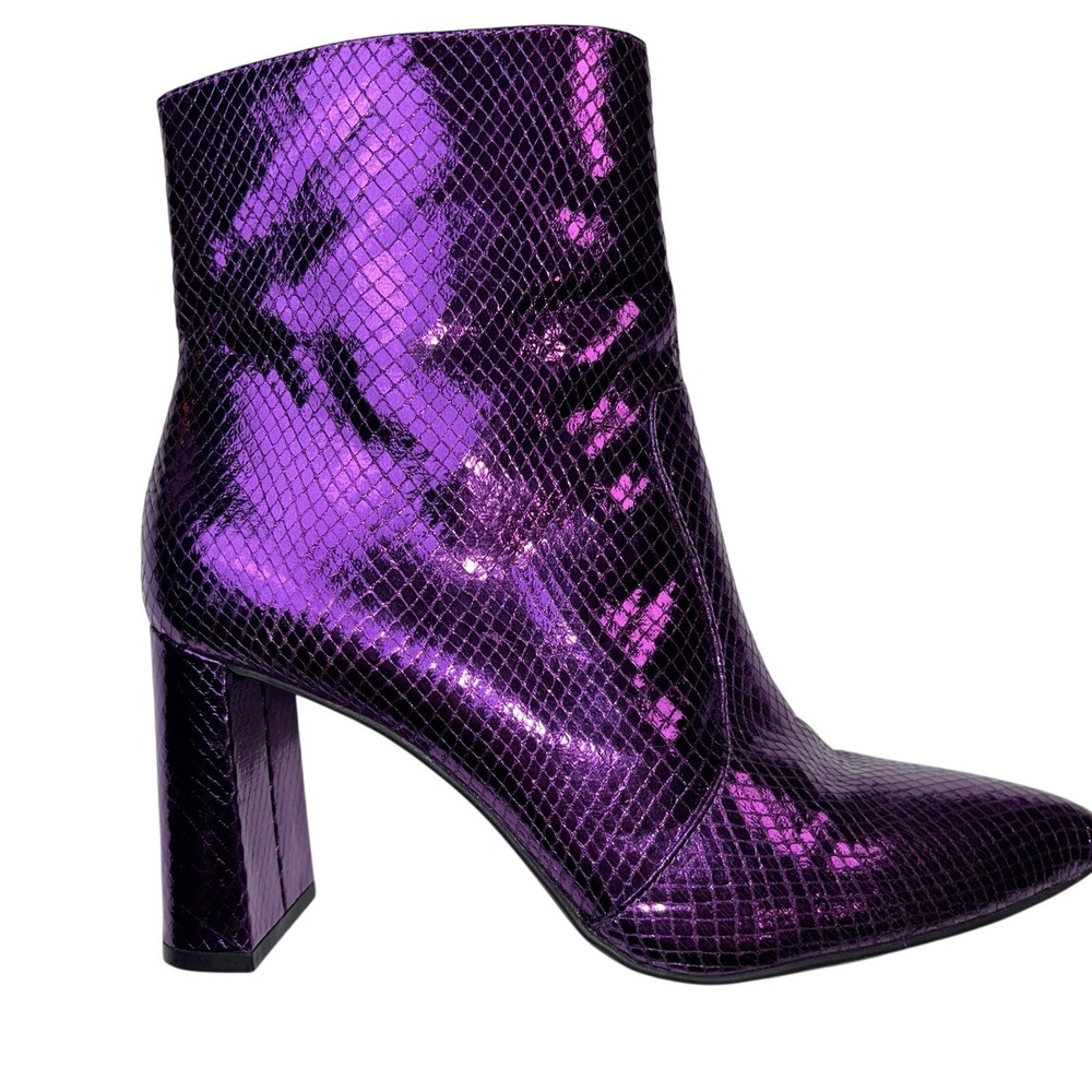 Block Heal Snakeskin Booties INC International Concepts Purple Metallic Size 8